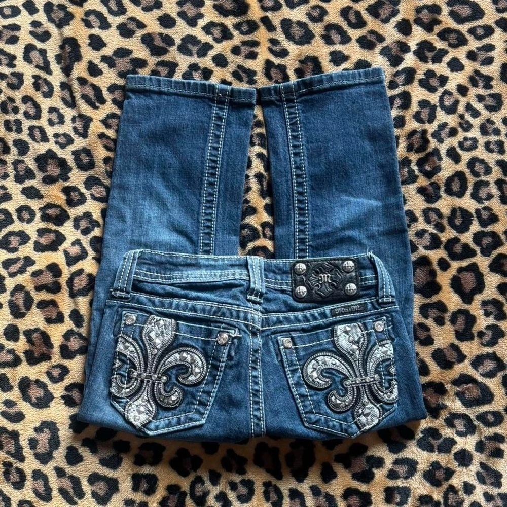 Miss Me Blue Boot Cut Jeans with Silver Embellishments